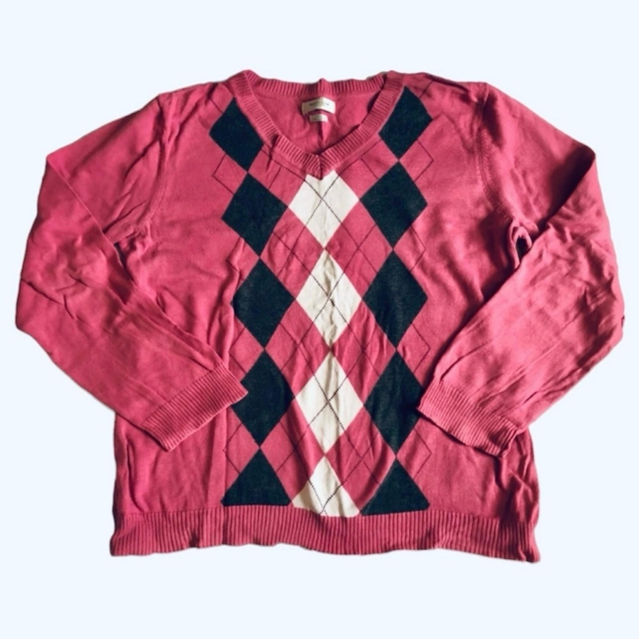 Van Heusen Pink Argyle Sweater Sz L