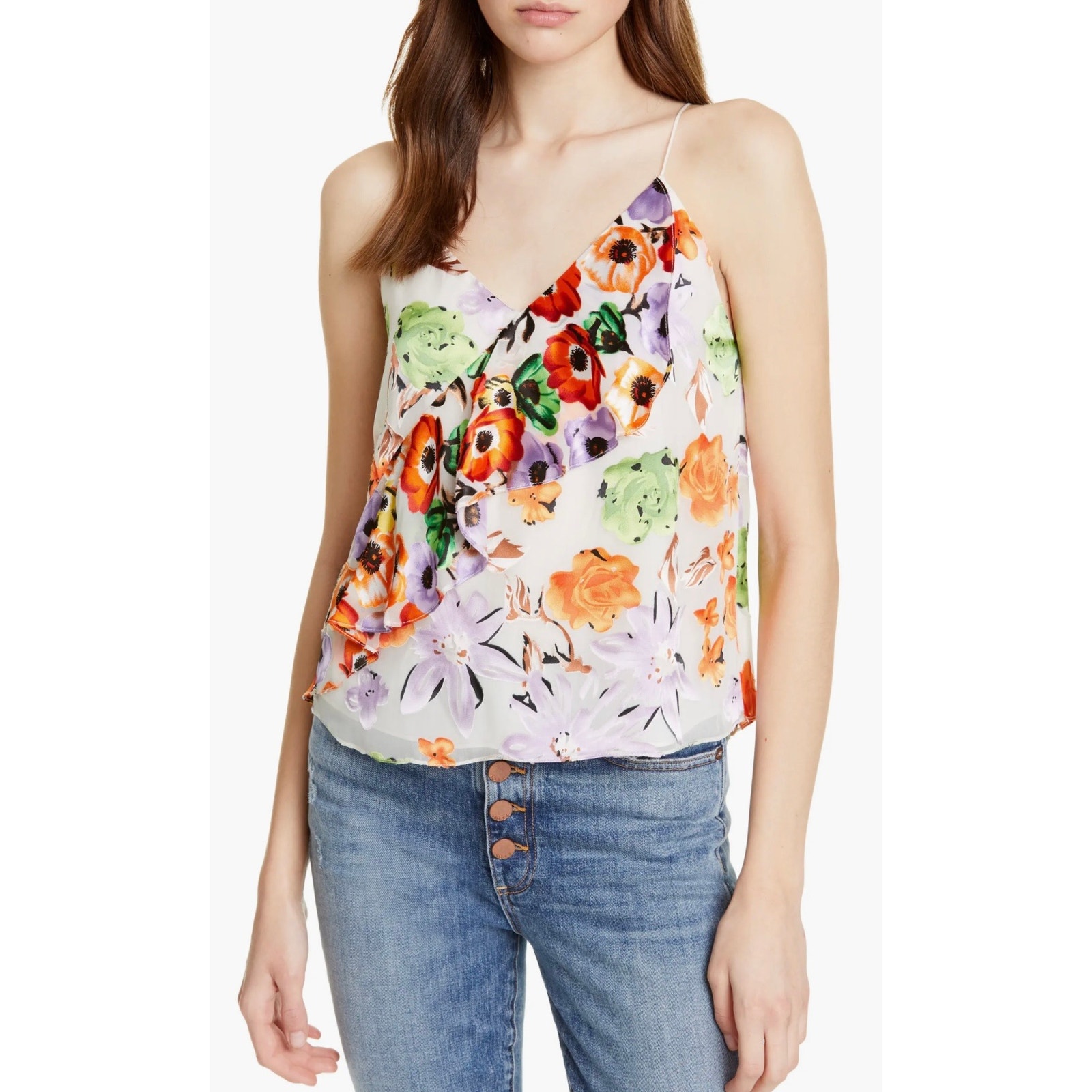 Alice + Olivia Lavonia Floral Ruffle Asymmetrical Draped Camisole Large NEW