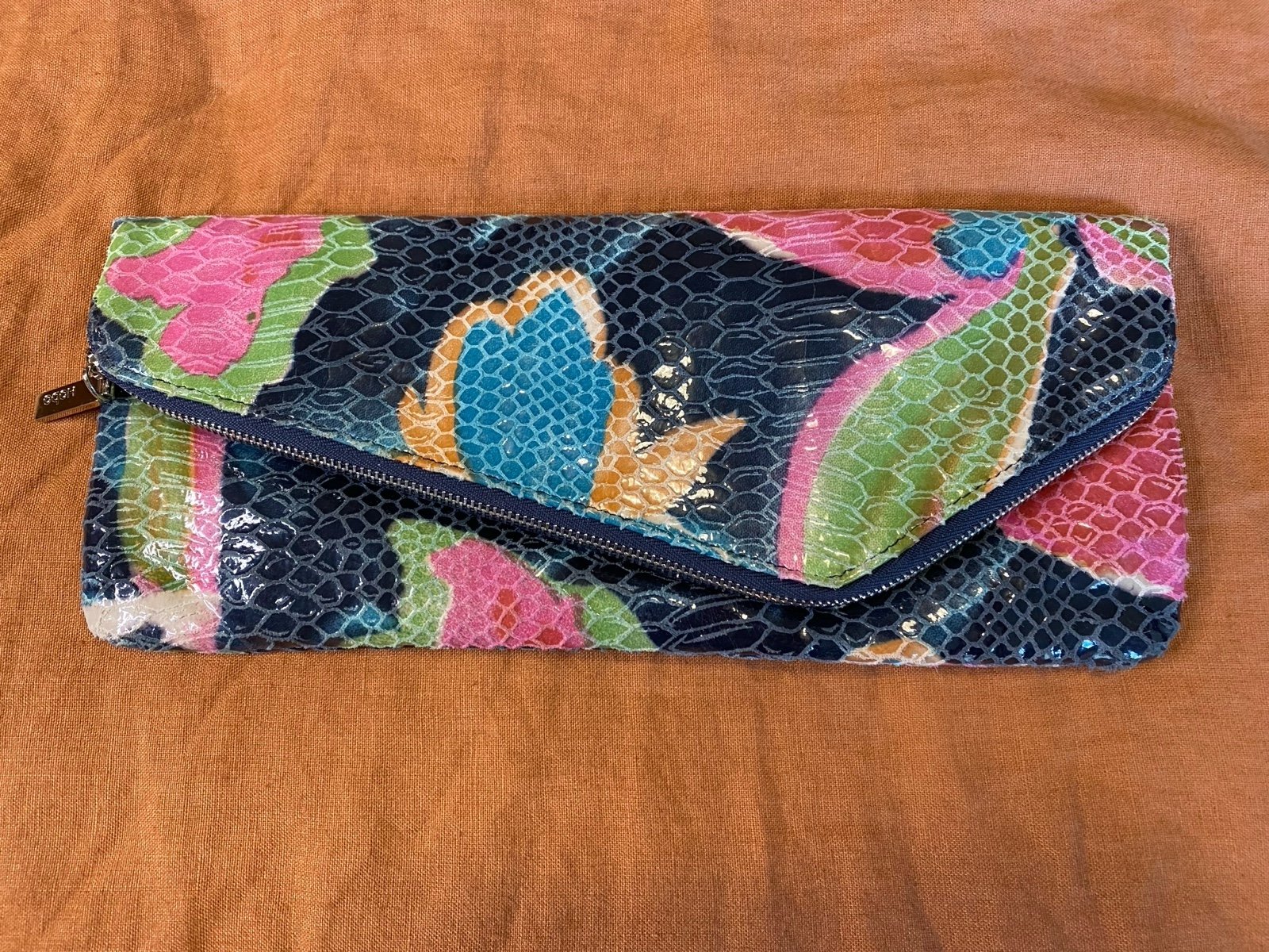 Hobo Purse Clutch Tropical Leather 11” x 5” Event Wedding Floral Y2K sku10b