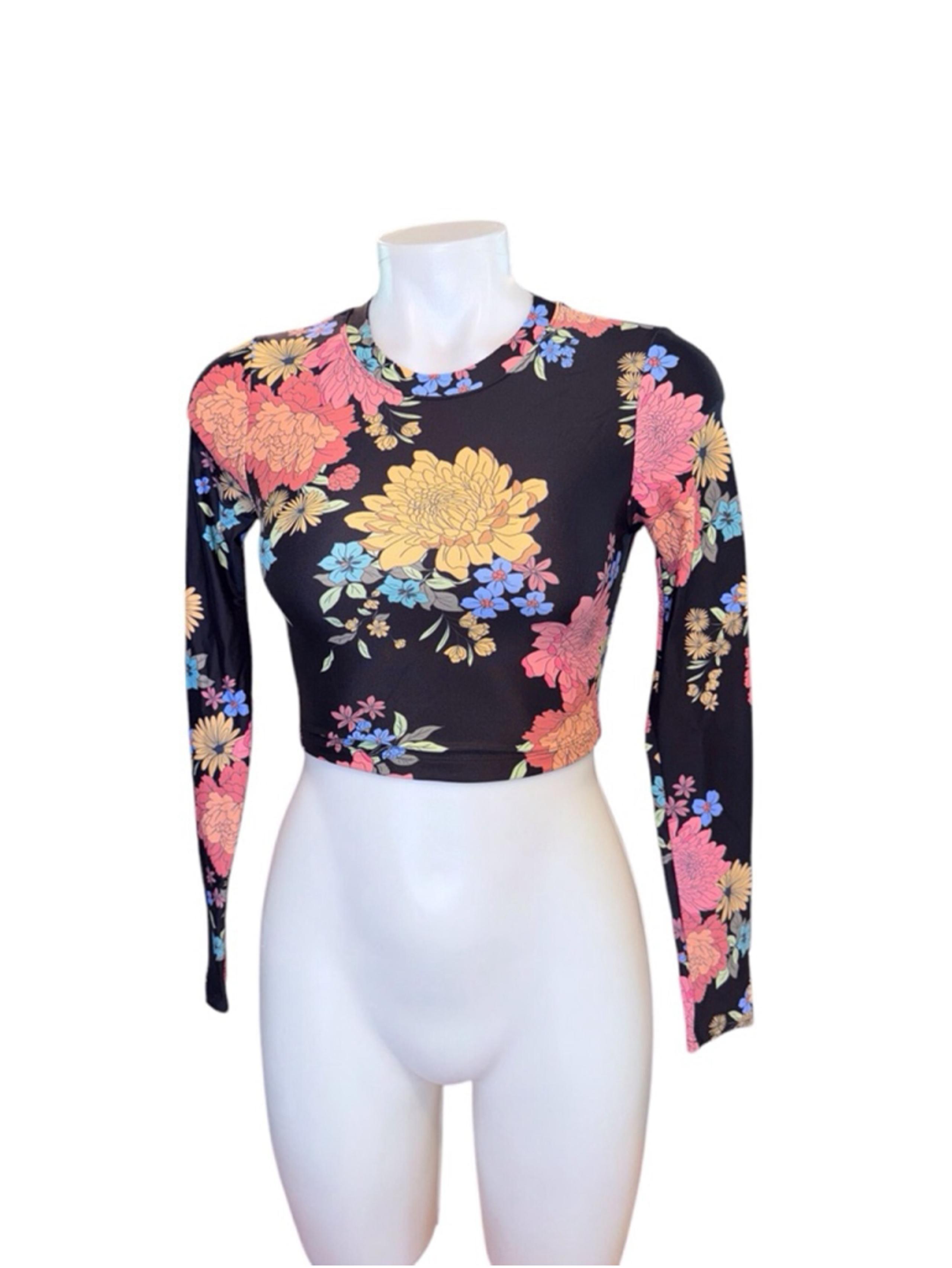 Women's O'Neill Floral Long Sleeve rash o guard Size S Black