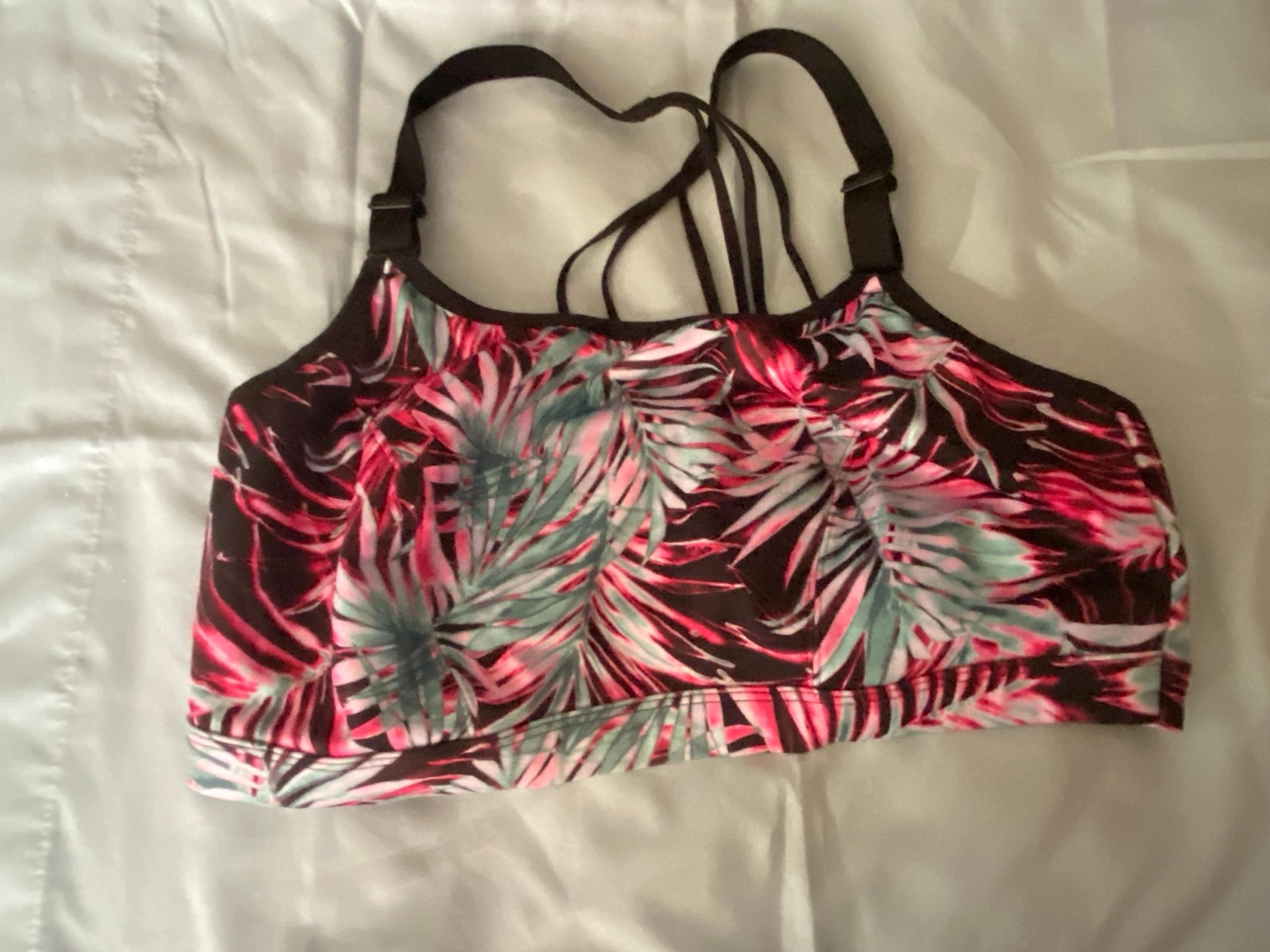 Livi By Lane Bryant Womens Strappy Sports Bra 18 Bust 38” Palm Leaves Pink Teal