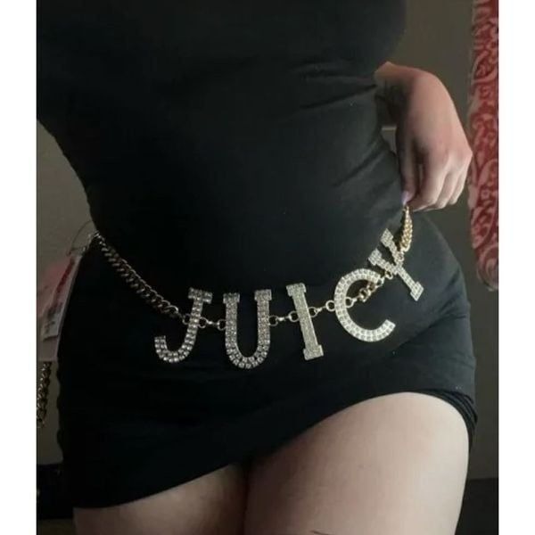 JUICY COUTURE gold pave rhinestone CHAIN BELT MED/LARGE or L/XL nwt trendy