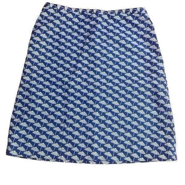 Boden British PRINTED COTTON A-LINE SKIRT w pockets Klein Blue Parasol US 8