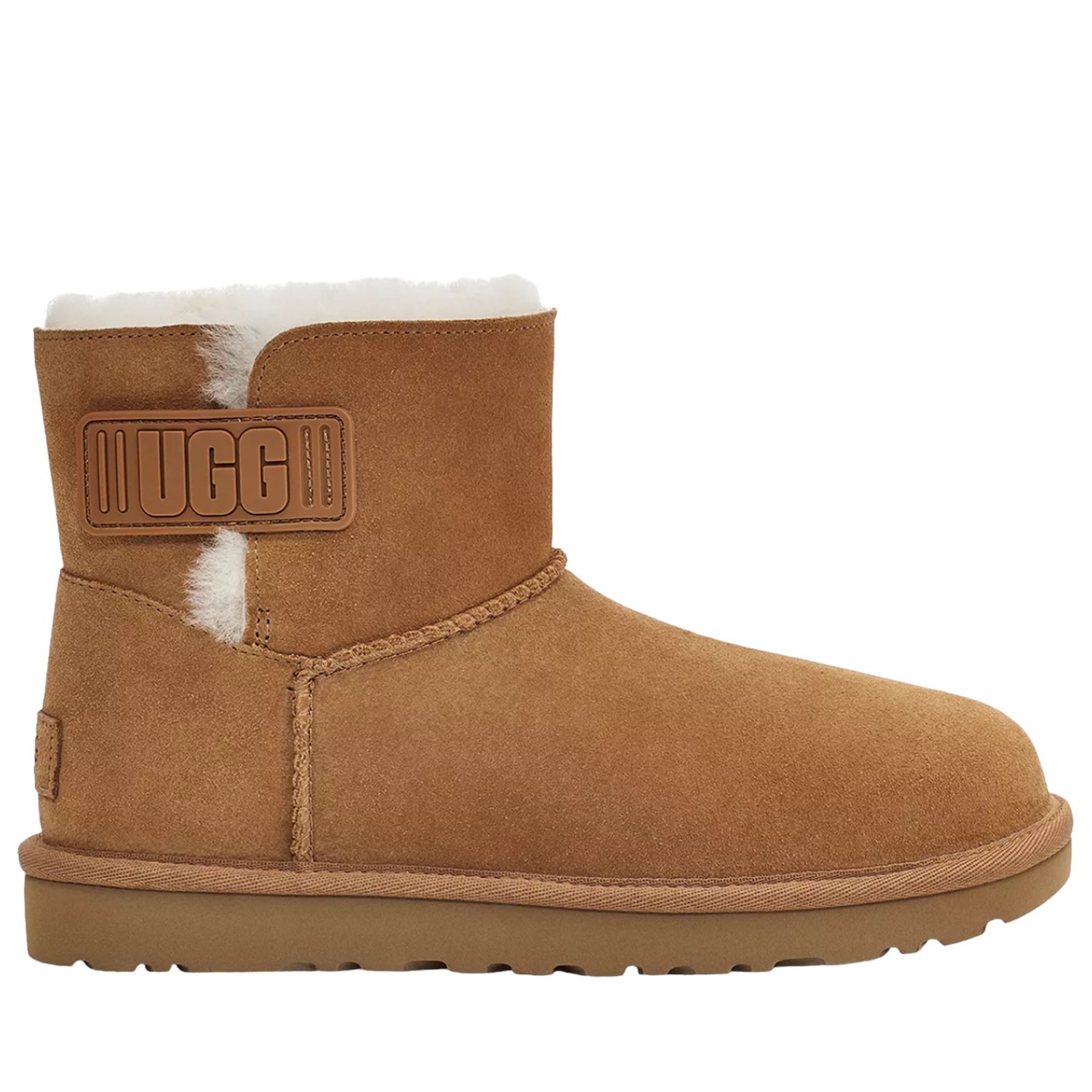 UGG Mini Bailey Logo Strap Boots Flat Ankle Booties Chestnut Brown NWT US Size 6
