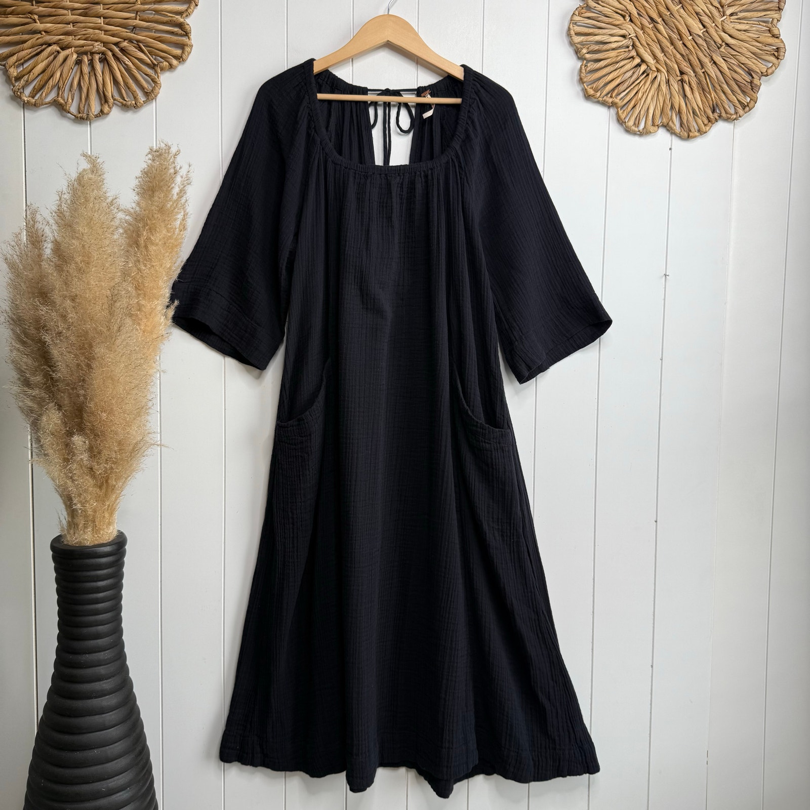 Free People maxi dress oversized textured cutout crinkly lightweight a-line
