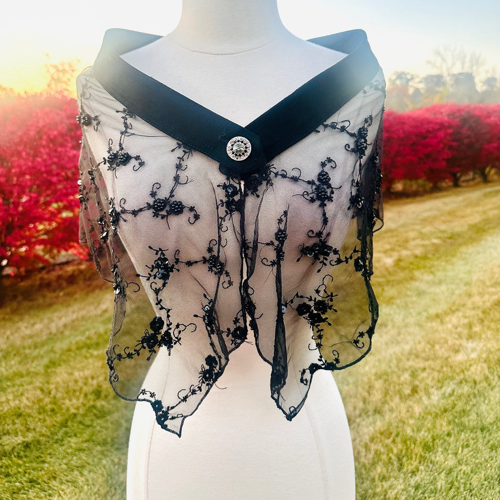 AQUA Vintage Lace with Suede & Beaded Scarf