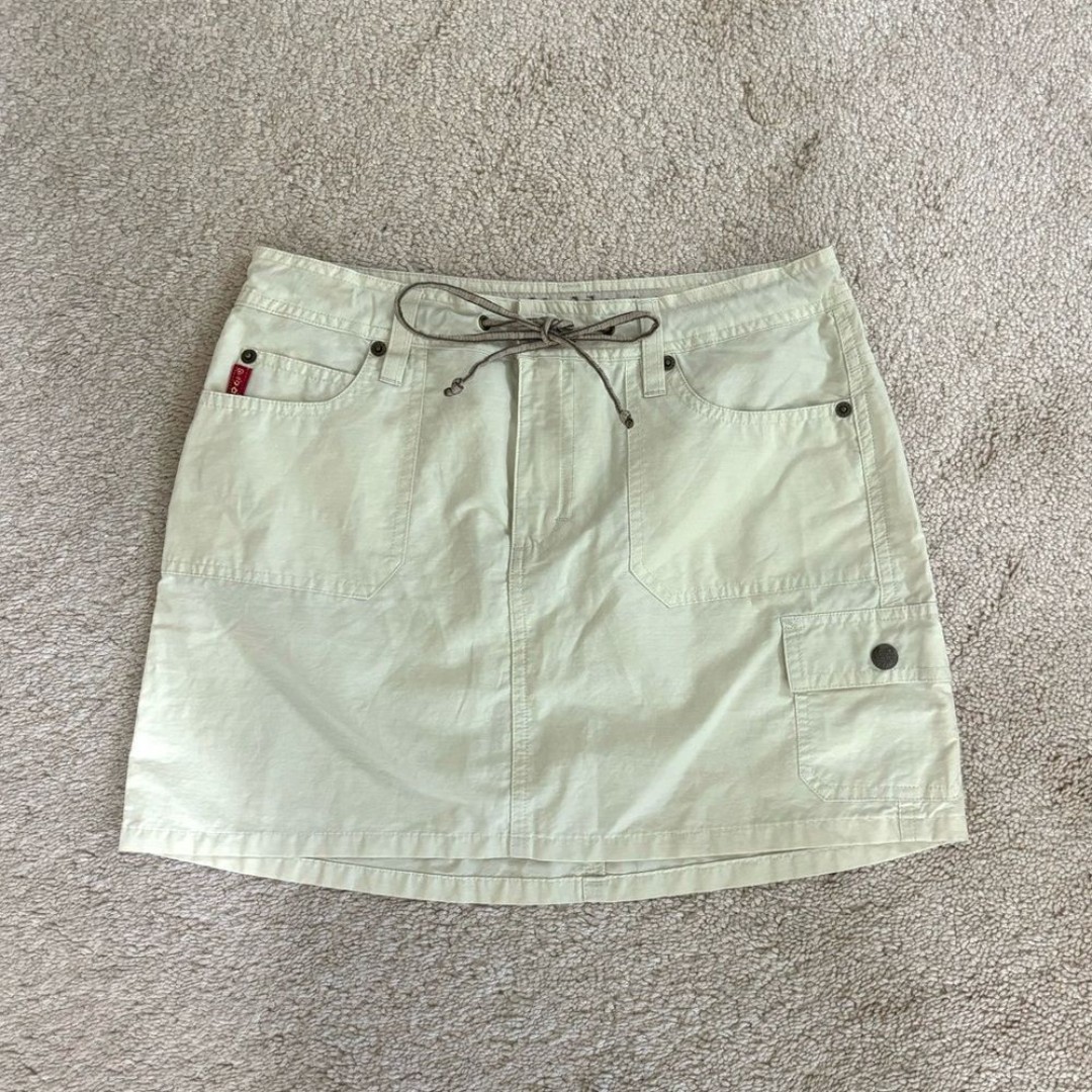 Vintage Y2K Mudd Mini Skirt 1 Cargo Tie Waist Pockets Drawstring Beige Neutral