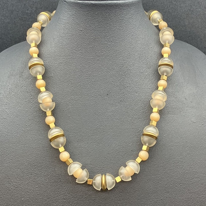 Vintage Napier Necklace 24 In Frosted Gold Tone Beads Retro Elegant Glam Classic