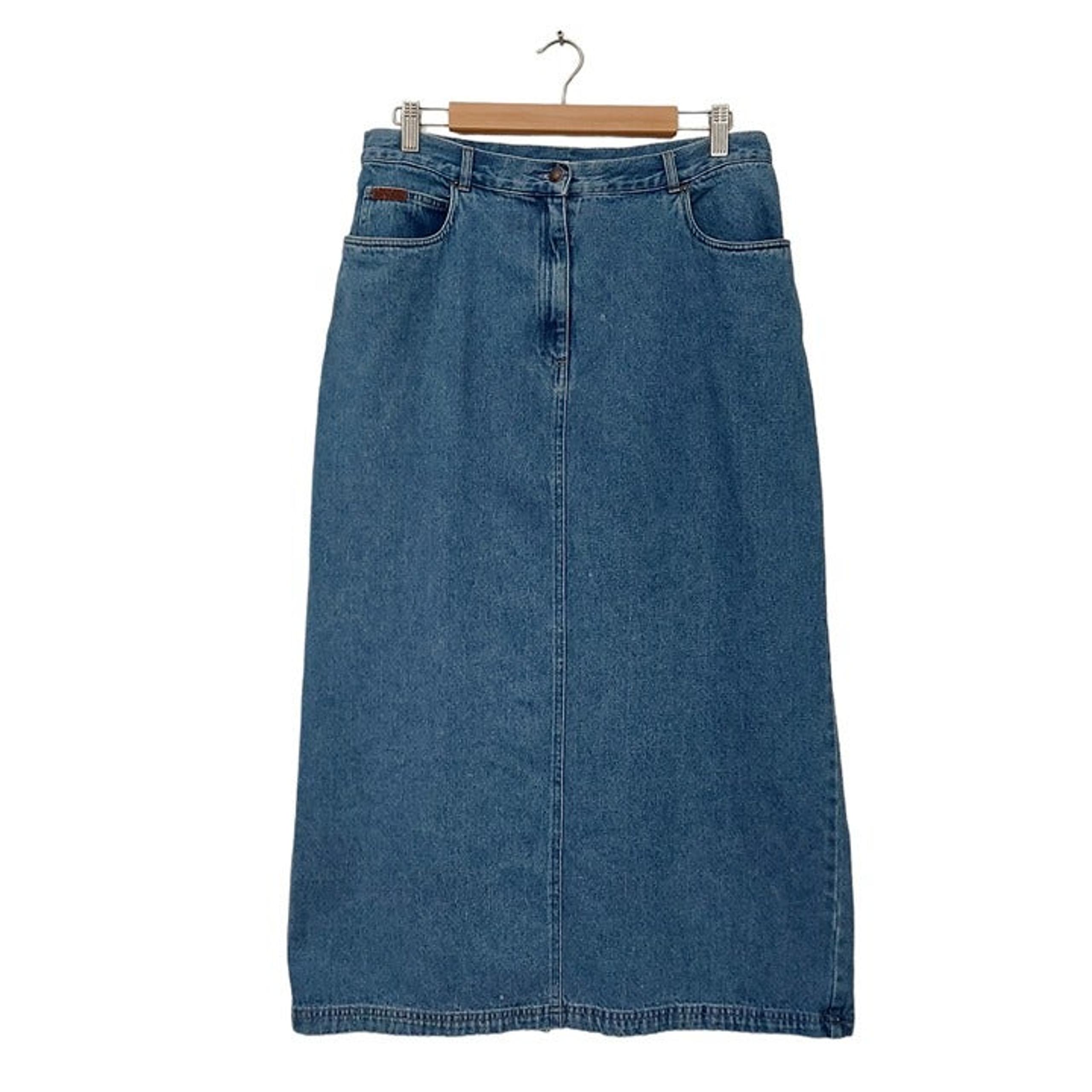 Pendleton Denim Maxi Skirt Womens 14 Blue Straight Button Cotton Slit Back
