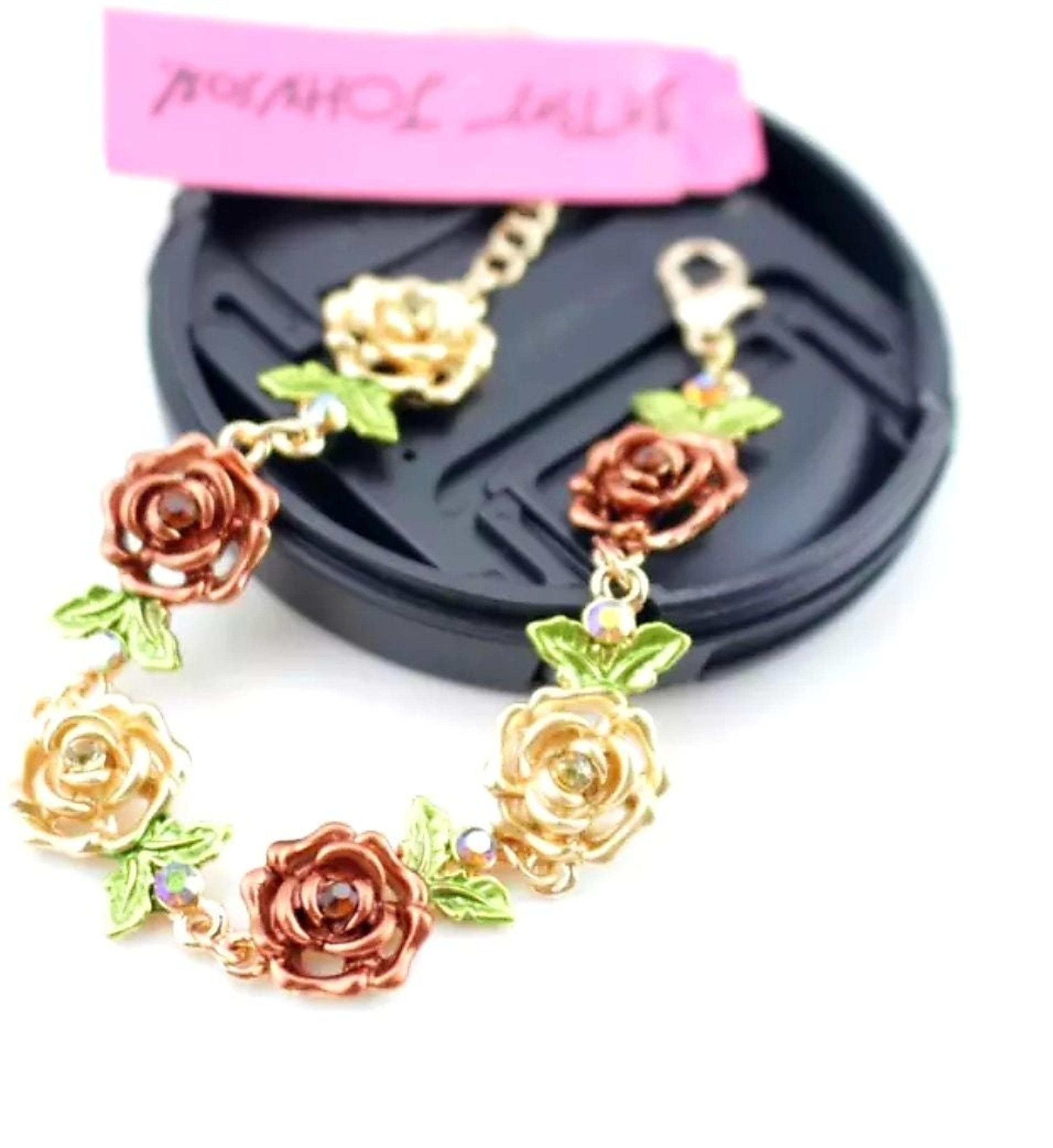 #1339 Gold multicolor crystal flower bracelet with adjustable chain