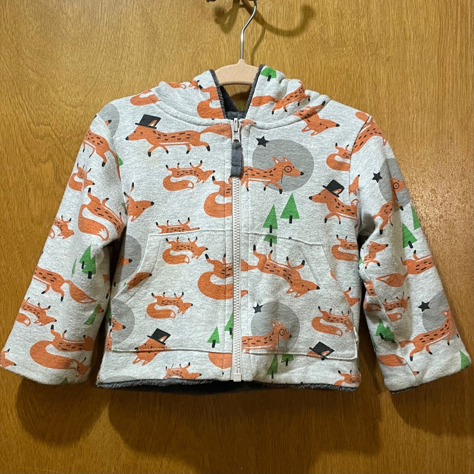 The Bonnie Mob Foxes w/ Top Hats Fleece Lined Zip Hoodie Jacket, Sz 12-18 Month