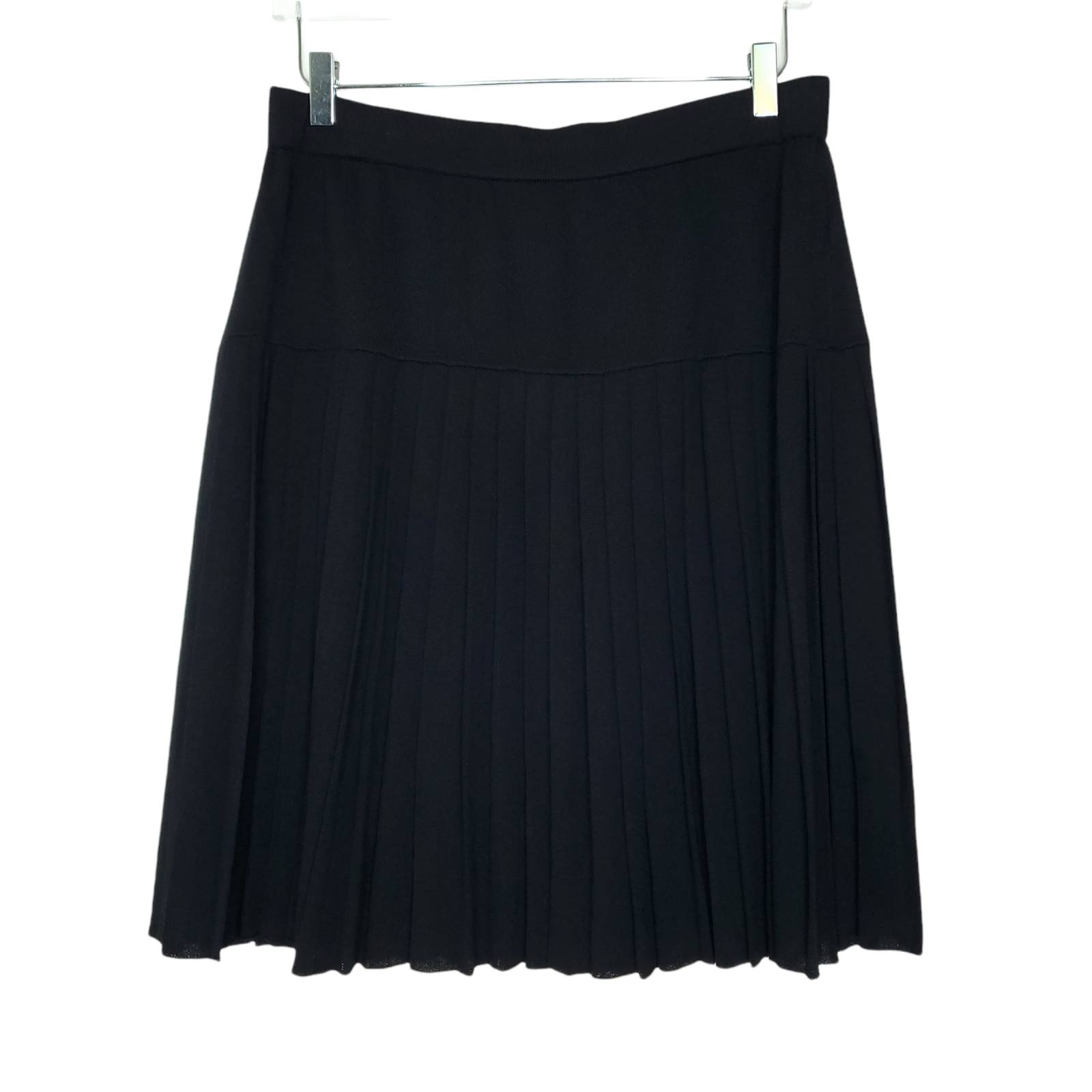 St. John Evening Pleated Santana Mini Knit Skirt 14 Black Drop Waist Womens