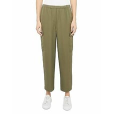 Theory Women's Silk Utility Pull-On Capri Length Cargo Pants Green L, 325 NWT