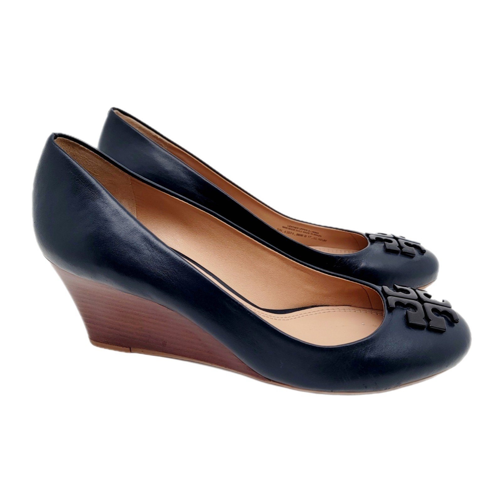 Tory Burch Lowell Wedges Pumps Navy Blue Size 10.5