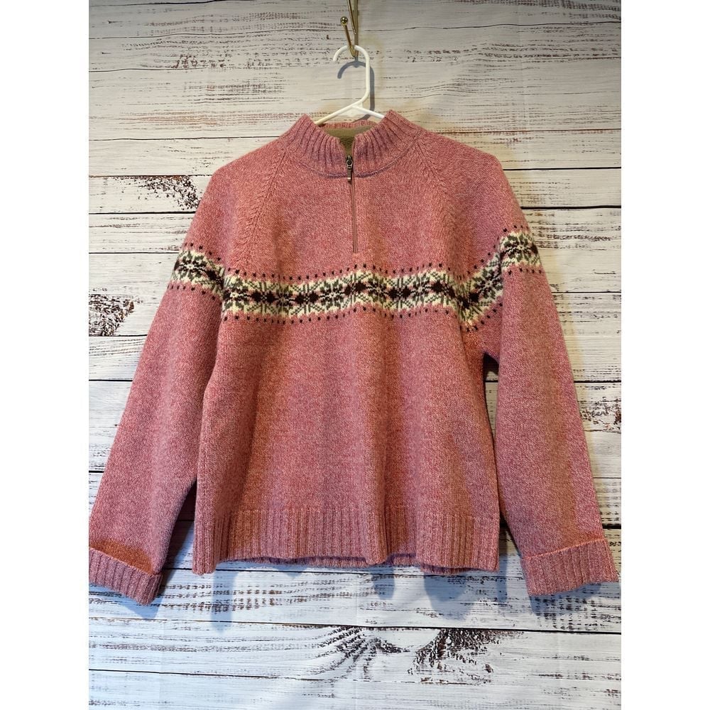 Woolrich Women's 1/4 Zip Desert Rose Pink Thick Wool Sweater Size M
