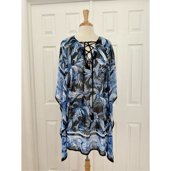 Tommy Bahama Palm Tropical Indigo Garden Lace-Up Tunic Swim Cover-Up Small