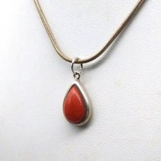 Vintage CCO 925 Teardrop Pendant, Coleman Burnt Orange Stone on Sterling Silver
