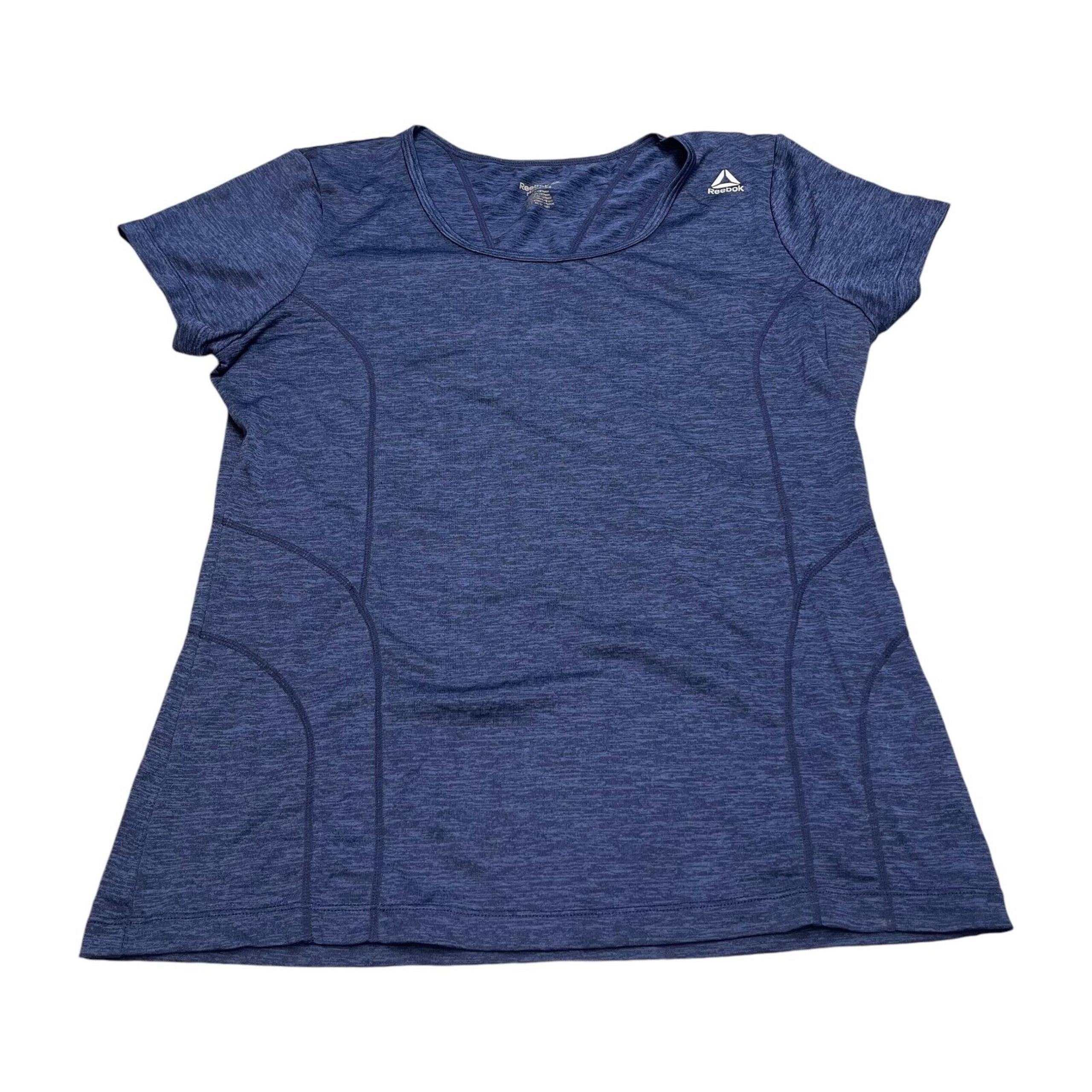 Reebok Top Womens Medium Heather Navy Short Sleeve Performance Pullover Athletic