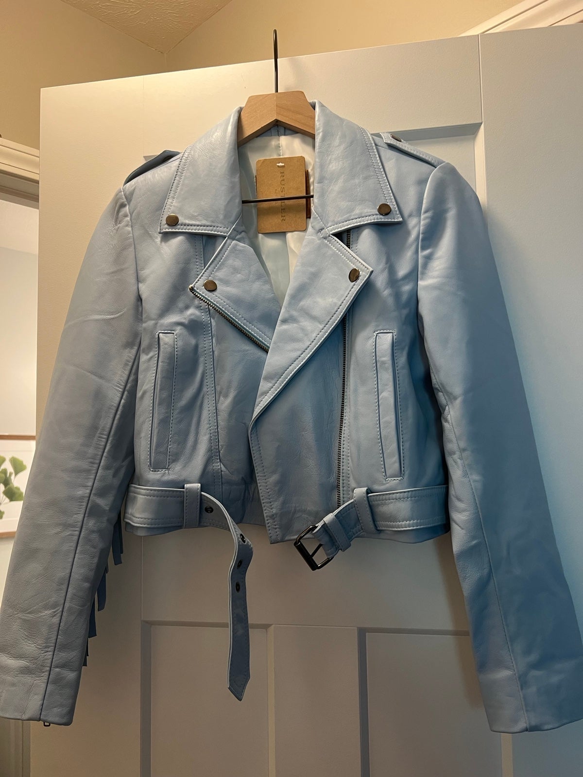 Rustler Hat Co. Blue Leather Fringe Jacket