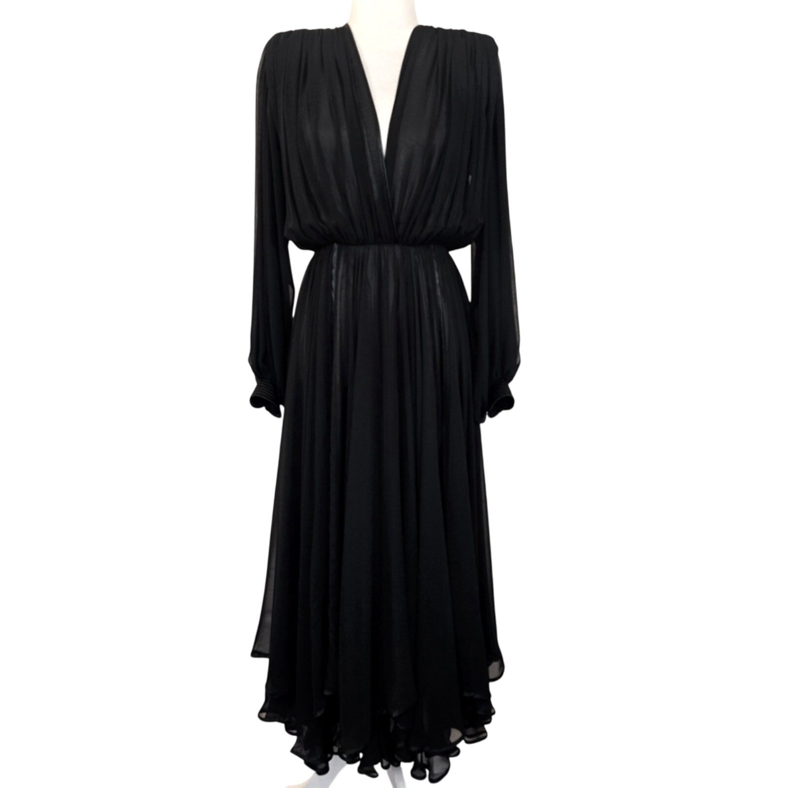 L Wayne Clark Aline Marelle Vintage Black Chiffon Semi Sheer Dress 6 Lingerie