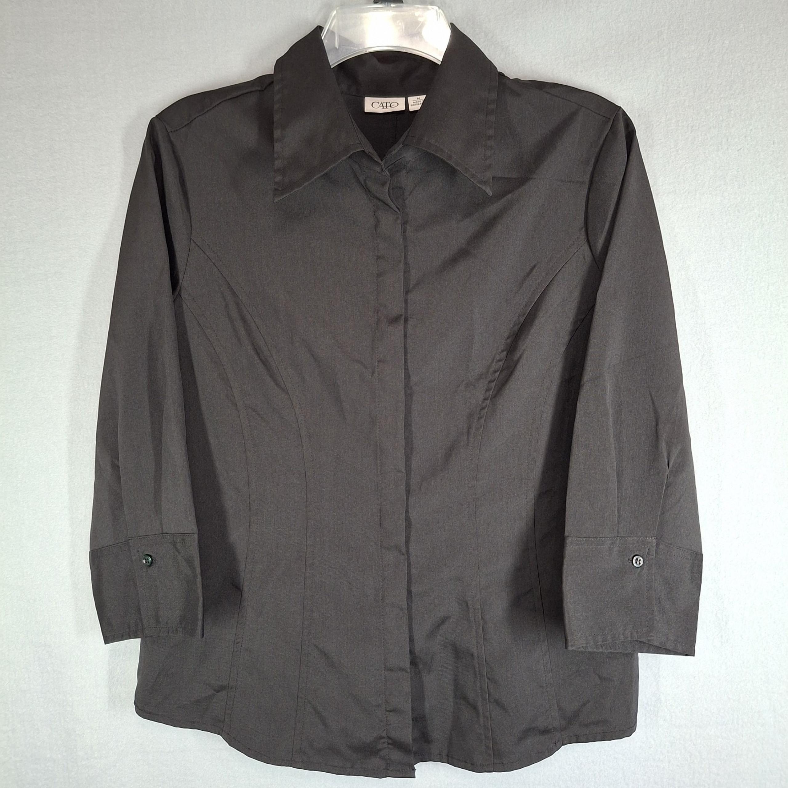 Cato Shirt Womens Medium Black Button Up Long Sleeve Business Top Stretch Office