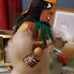Hopi Tribal Owl Kachina Doll, Made From Rabbit Fur, With Stand, Signed EJ