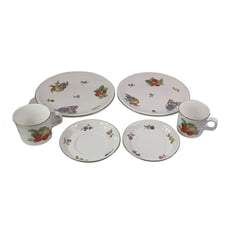 Set of 6 Wedgwood Fruit Sprays Serving Set Plates Saucers Cups England 9 ~Lovely