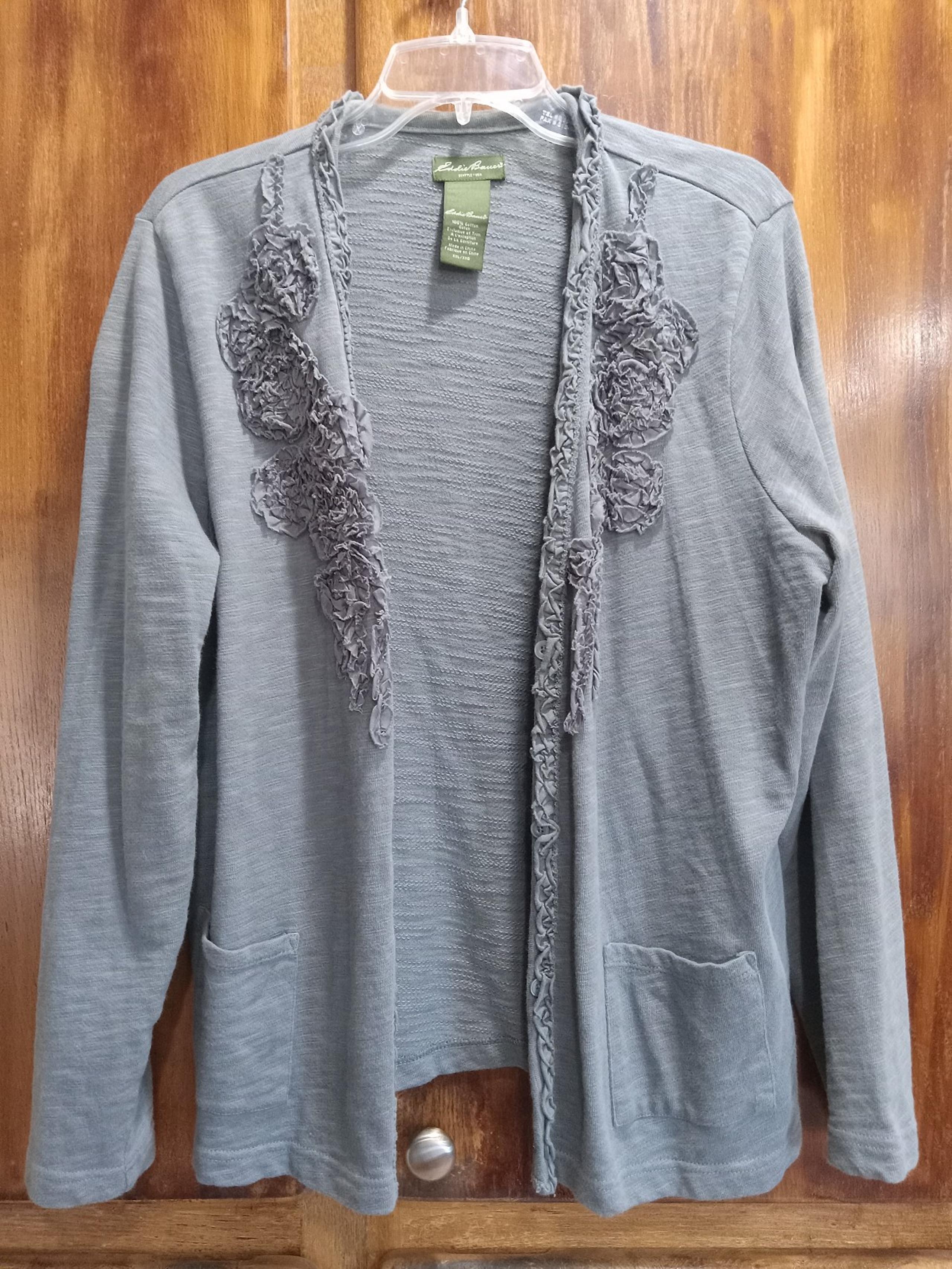 Eddie Bauer 100% cotton embellished button front cardigan with pockets