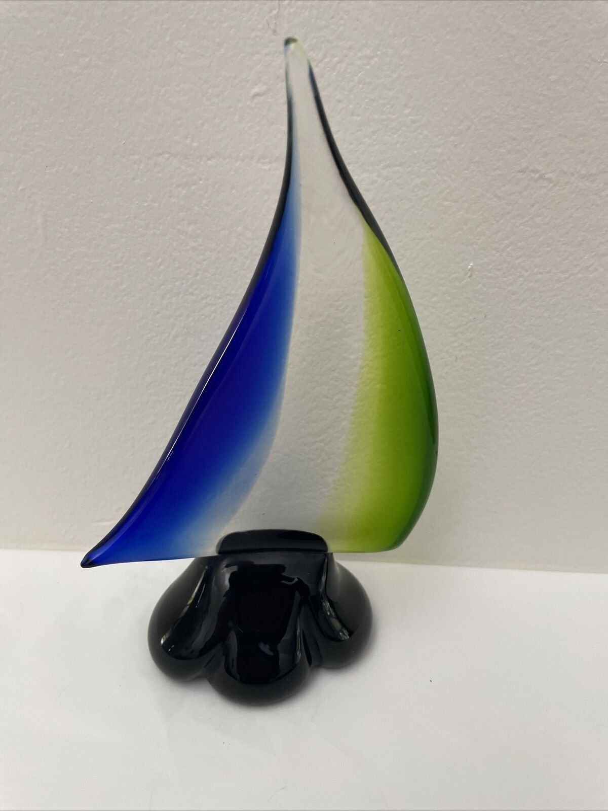 ARTE MURANO ICET Art Glass Blue Green Sailboat Sculpture Paperweight With Label