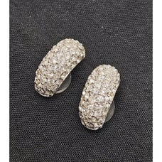 Vintage Christian Dior Half Hoop Clip Earrings Pave Set Crystals Silver tone
