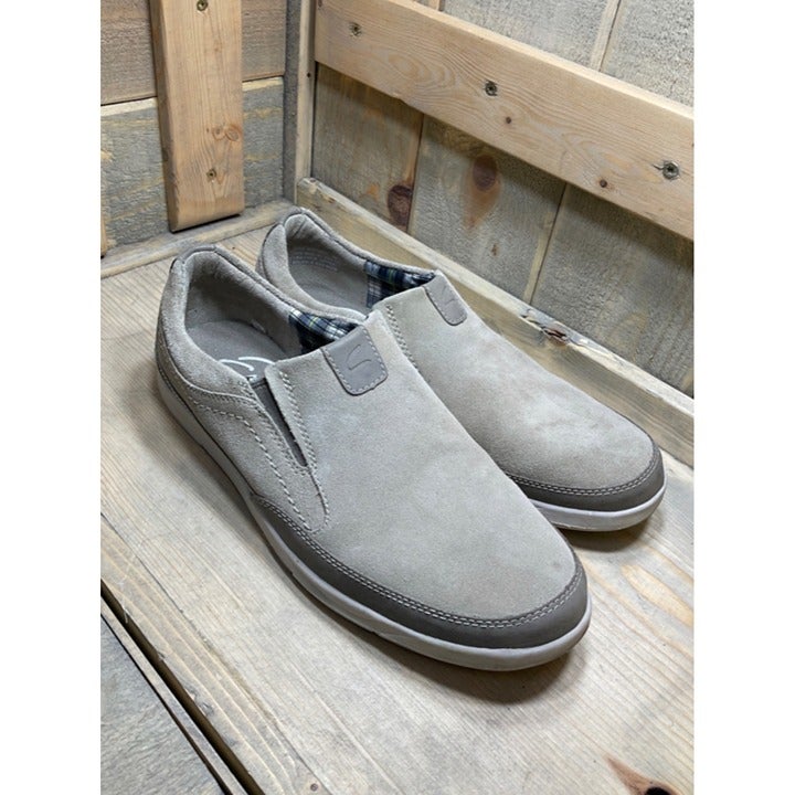 Clarks Mens Gray Taupe Suede Slip On Loafers Size 9M
