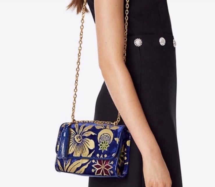 Tory Burch Velvet Fleming Floral Small Shoulder Bag