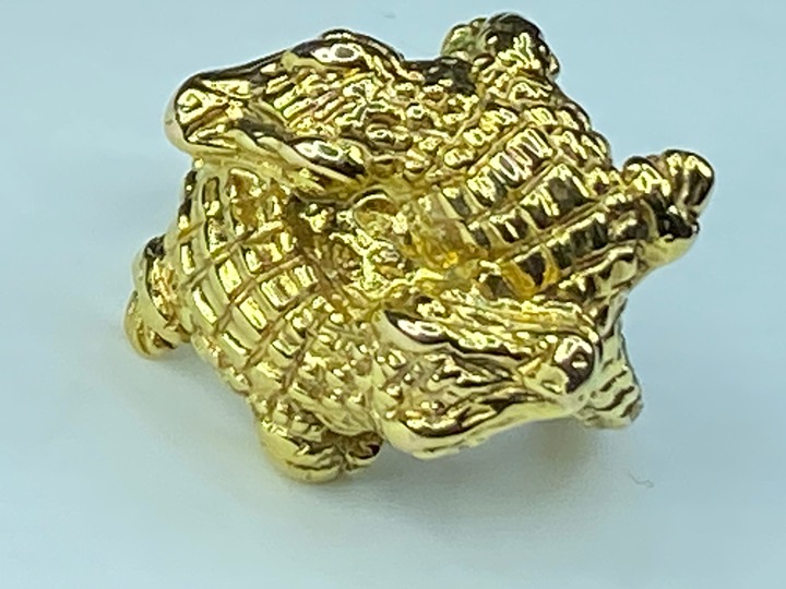 Italy Milor 14K yellow gold double Alligators figurual ring 3.8g s6 JR0036