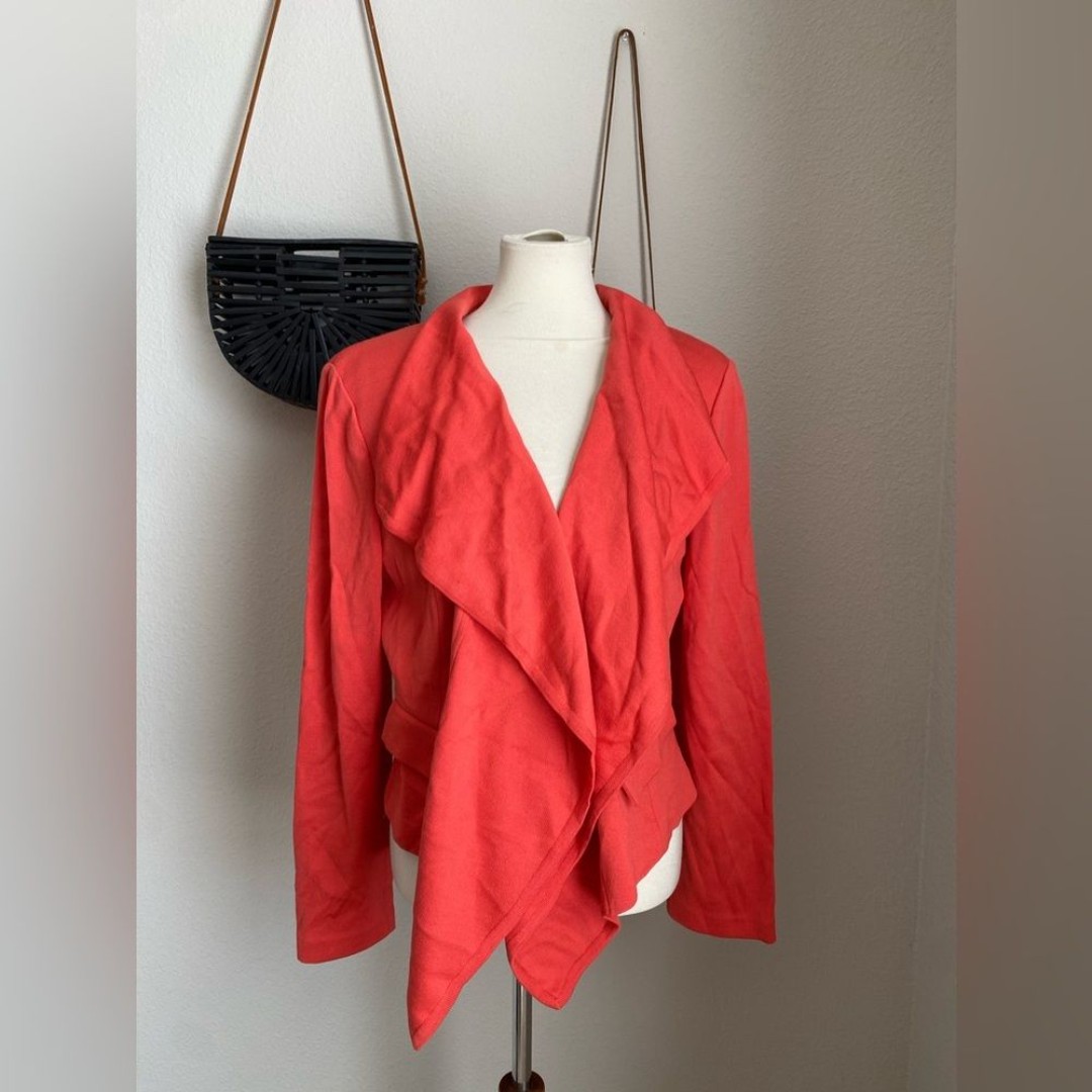 NWT ST JOHN Coral Asymmetrical Open Cardigan Knit Sweater, Size 16