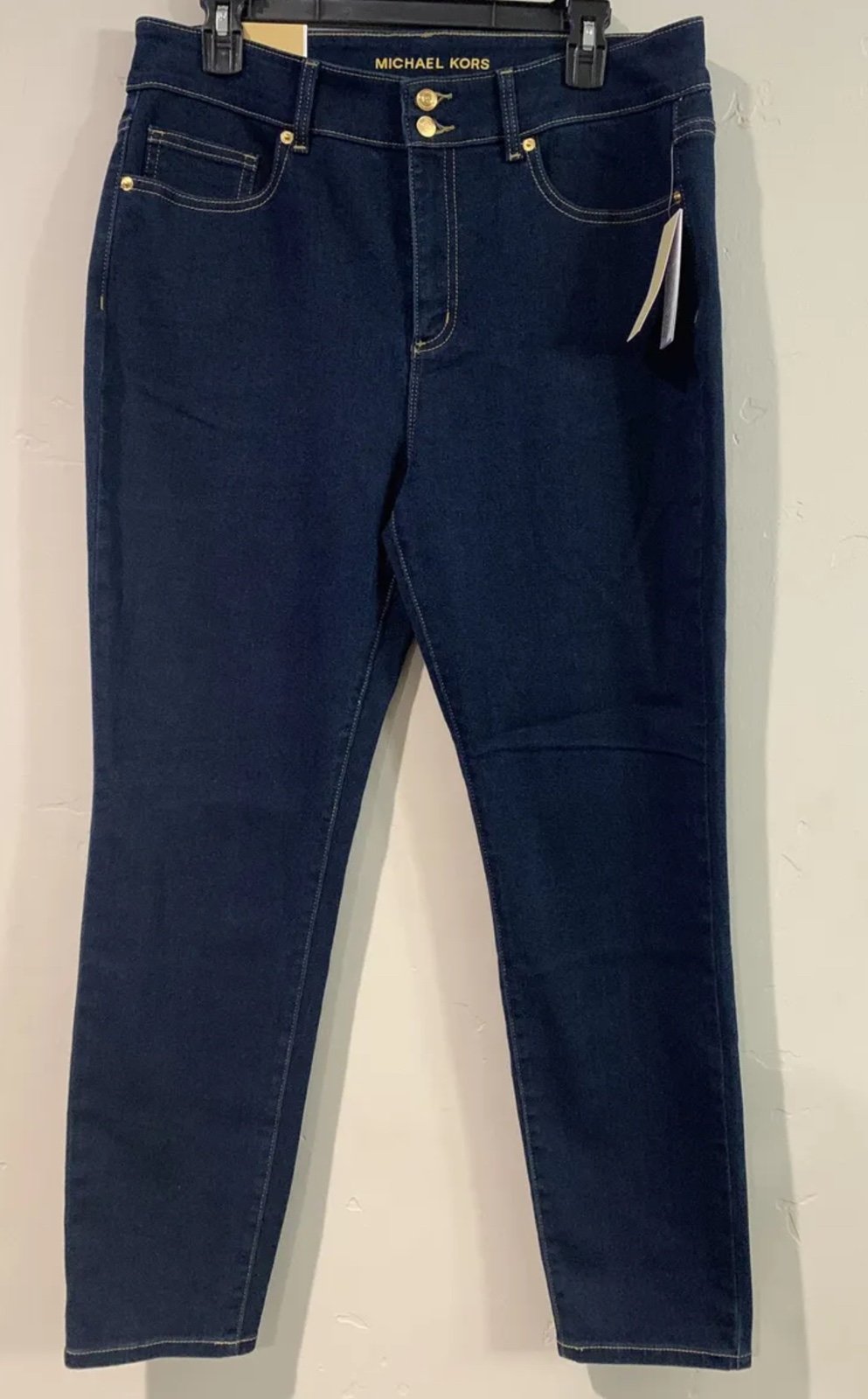 MICHAEL KORS women's Carmen Skinny Super High Rise Jeans In Dark Blue Sz 12 NWT