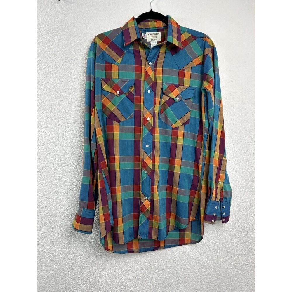 VINTAGE Ruddock Pearl Snap Shirt Mens 16 Colorful Rainbow Western Cowboy USA