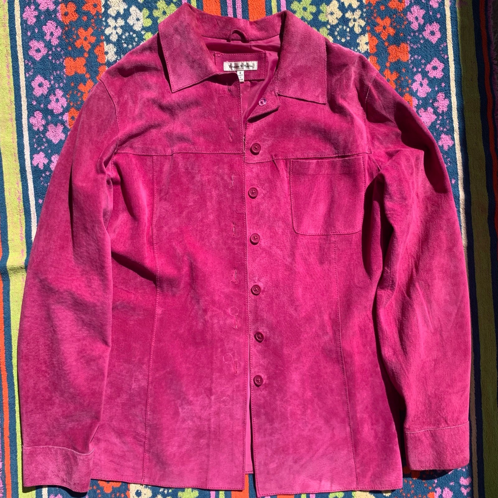 Vintage Yvonne Martin fuchsia pink leather layering jacket / top