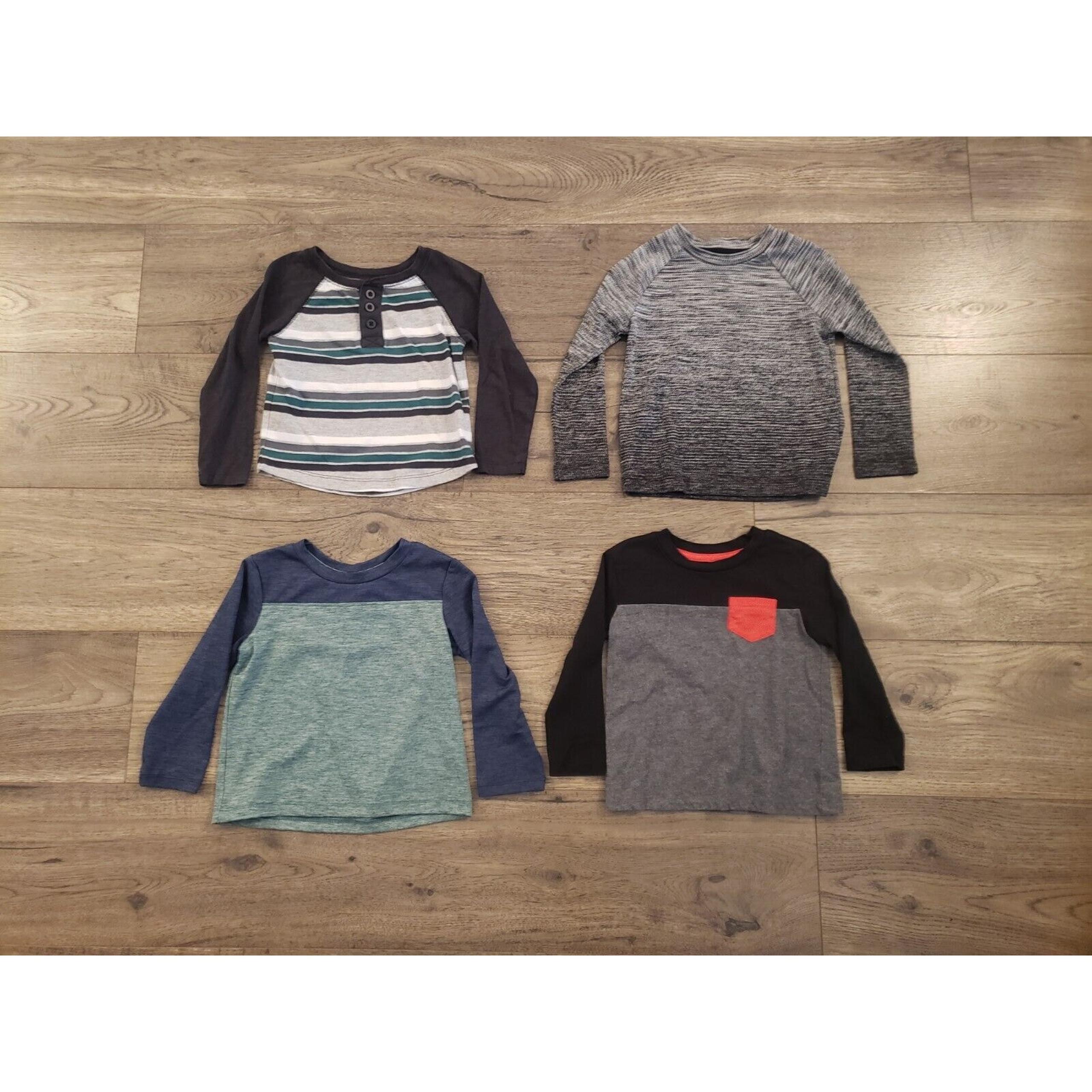 Boys Long Sleeve Shirts Tees Kids 2T Toddler Lot of 4 Grey Blue Green Tops