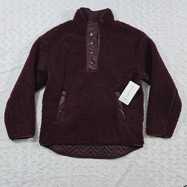 Athleta Cozy Sherpa Snap Sweatshirt 466888 Maroon Red Size Medium NWT Spiced Cab
