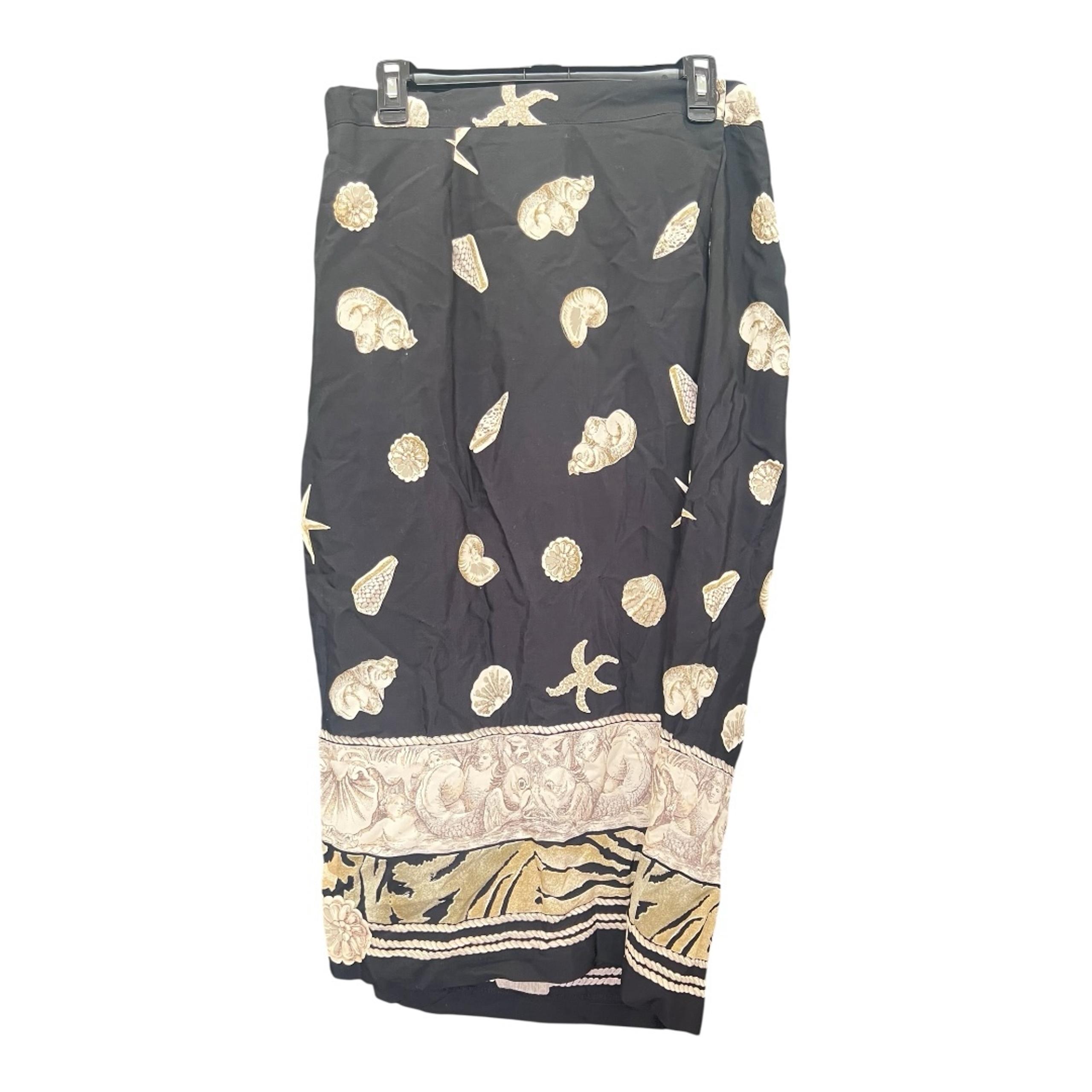 Vintage Delta Burke Black Wrap Skirt Sz 14 | Coastal Print | Made in USA