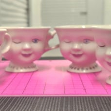 Vintage Helen Hunt Signed Collectible Winking Girl Bailey's 4 pc Set of Teacups