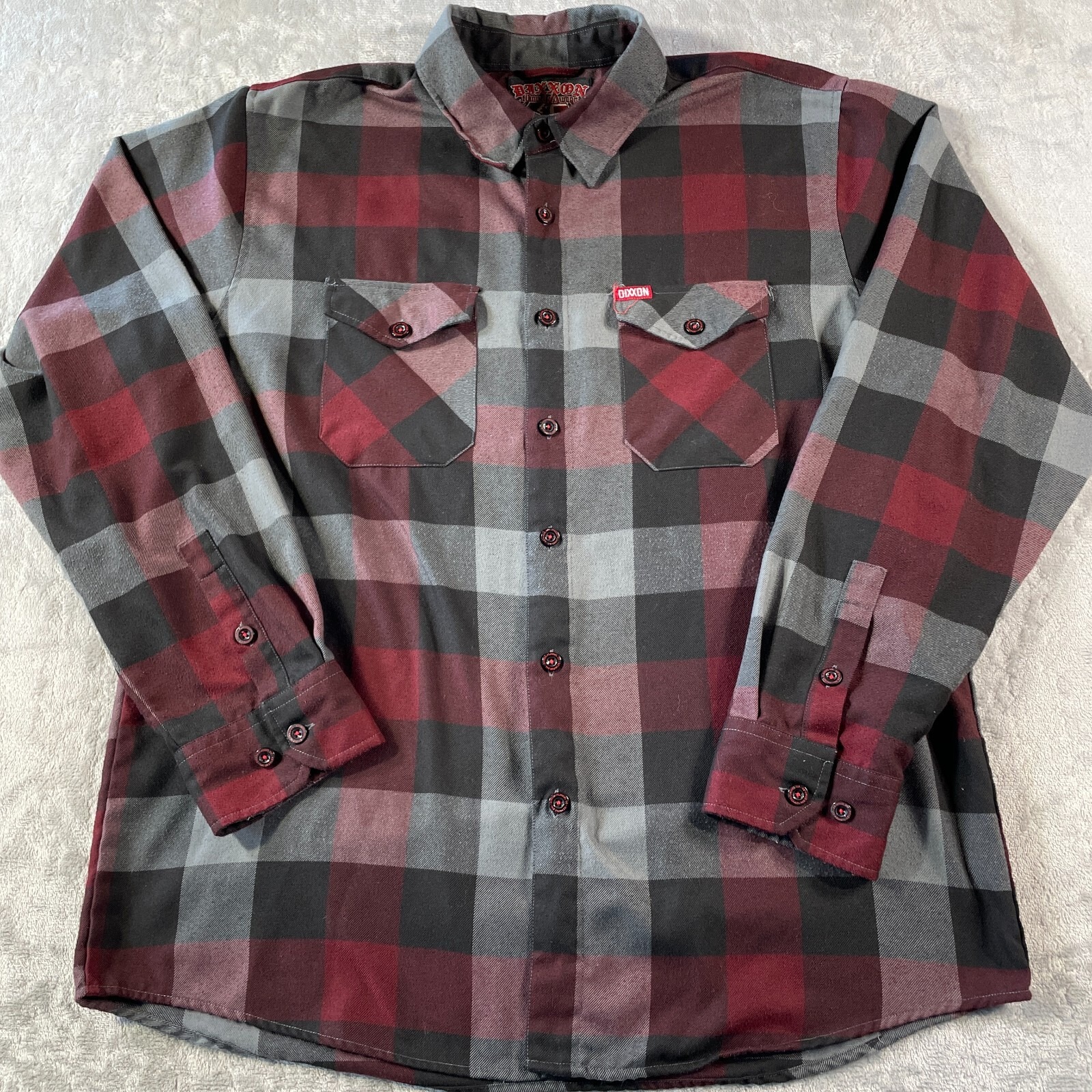 Dixxon Flannel Shirt Men 2XL Plaid Red Black The Brawler Button Down Flap Pocket