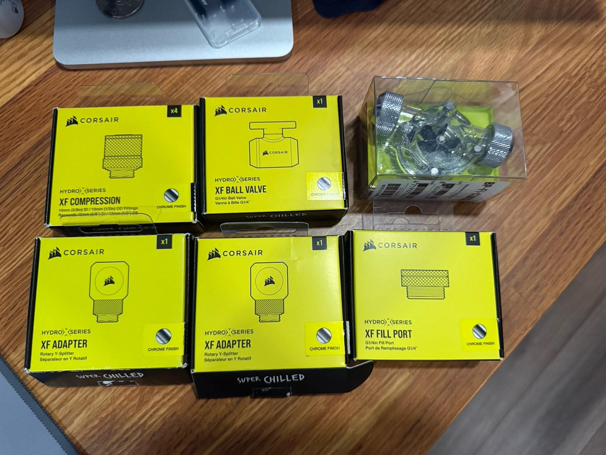Corsair XF Fittings + Valve + Fill Port + Flow Indicator
