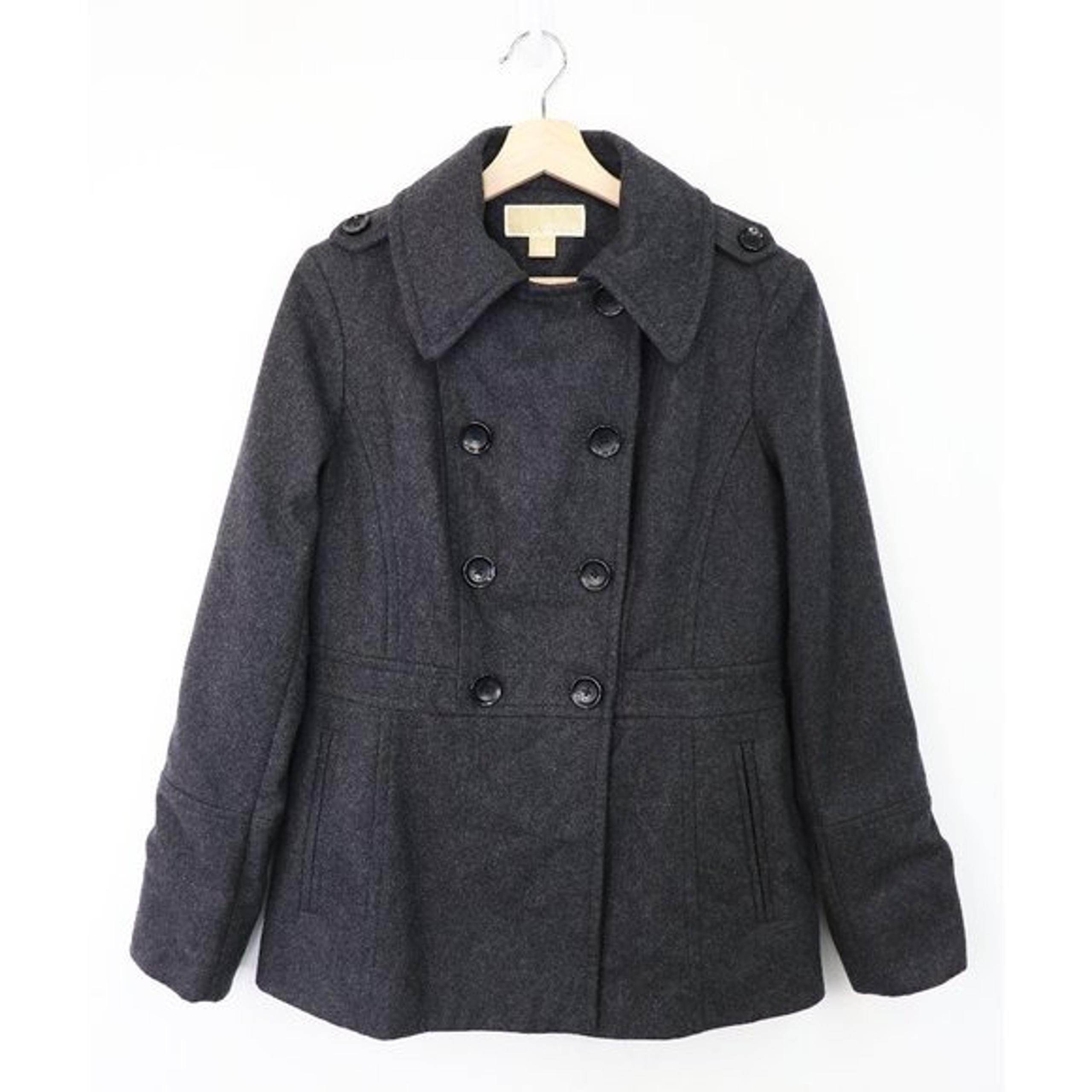 MICHAEL Michael Kors Wool Blend Peacoat Jacket Double Breasted Dark Grey Black S