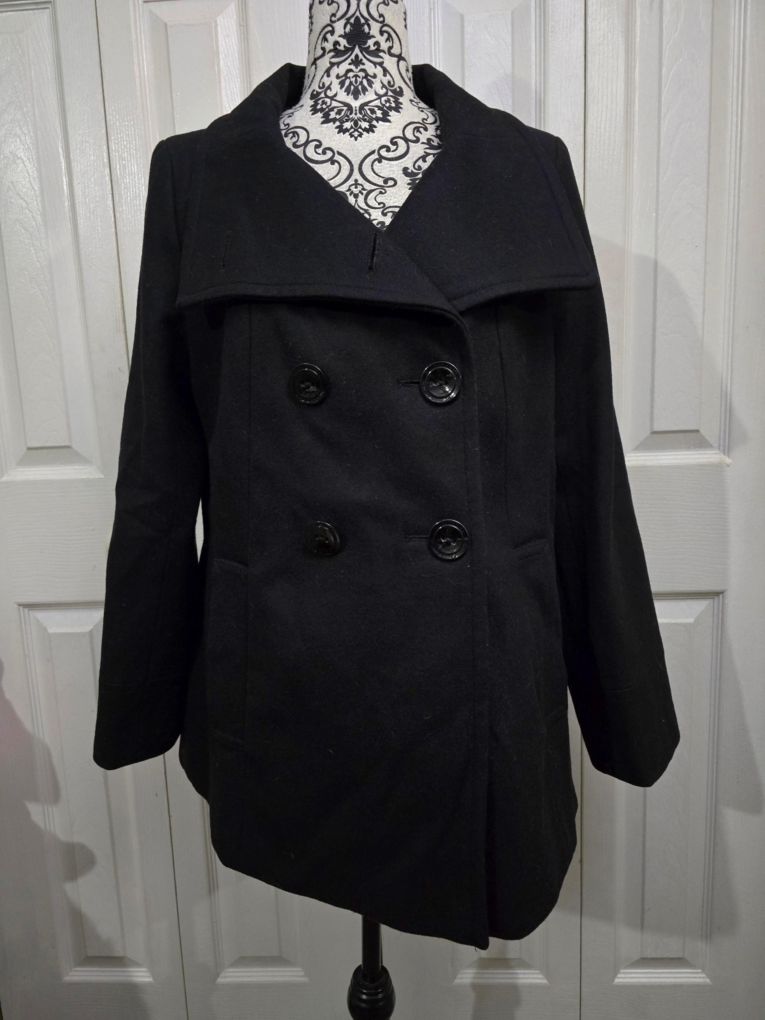 Calvin Klein Black Wool Blend Long Sleeve Double Breasted Pea Coat