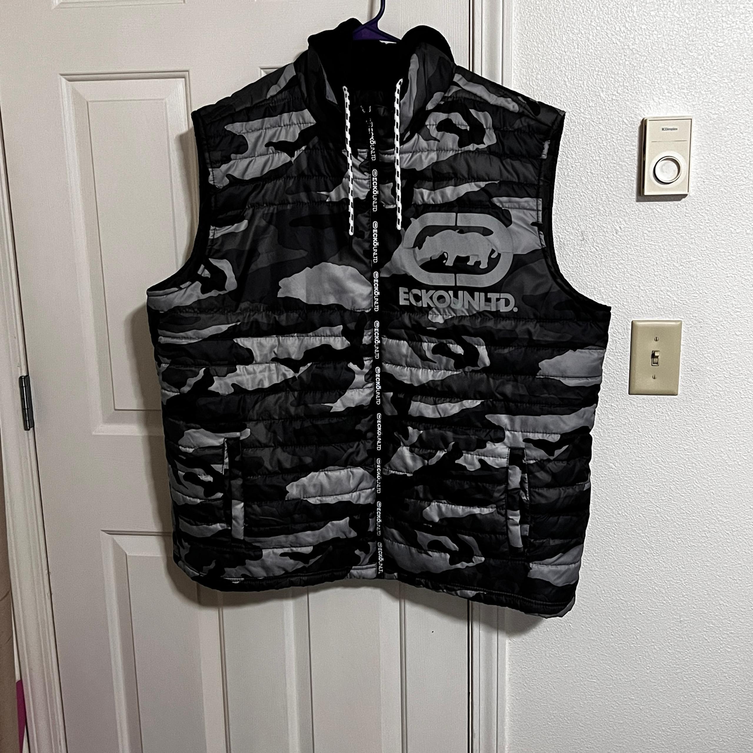 Ecko Unltd Mens Tops Puffer Vest Full Zip Hoodie Sleeveless Camo 3XL EUC