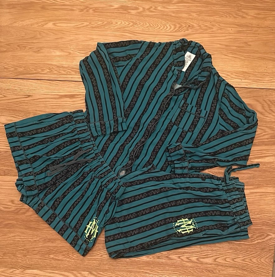 HAUNTED MANSION Striped Teal and Black 3PC Pajama Set