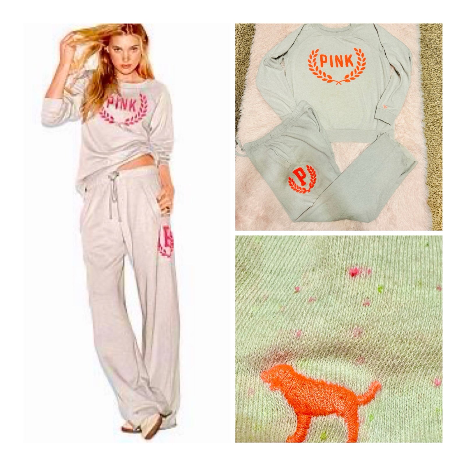 VS PINK speckled vintage crew crest over neon sweat boyfriend pants