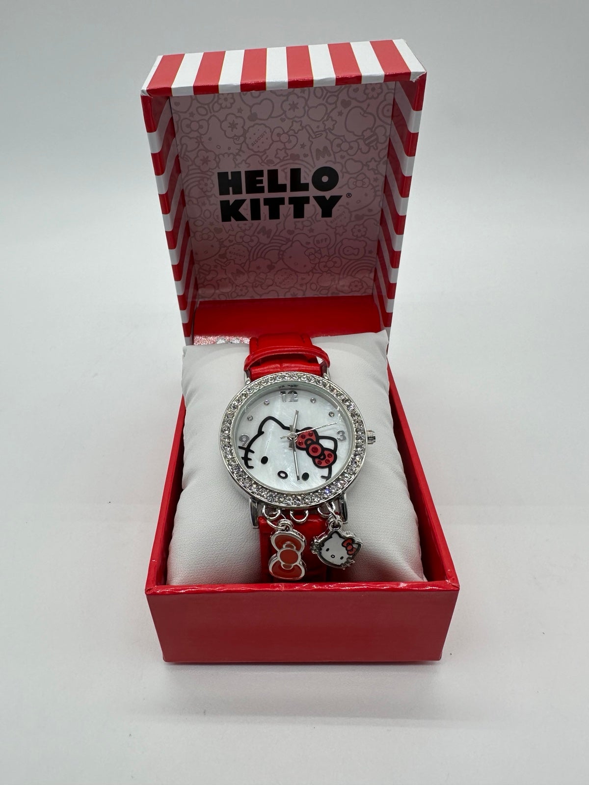 Hello Kitty Sanrio Accutime Watch Red & Silver w/Charmin for girls / Women
