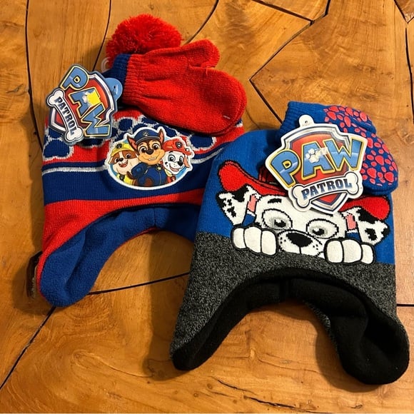 SET OF TWO - NEW Paw Patrol Winter Beanie Hat & Mitten Gloves Set Nickelodeon